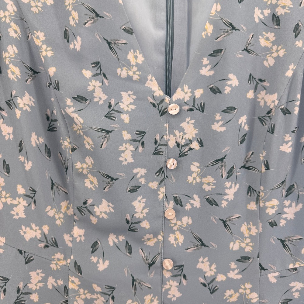 Forest Lily Blue Floral V-Neck Fit Flare Mini Dress Puff Sleeve Women Size 6 - Picture 3 of 7